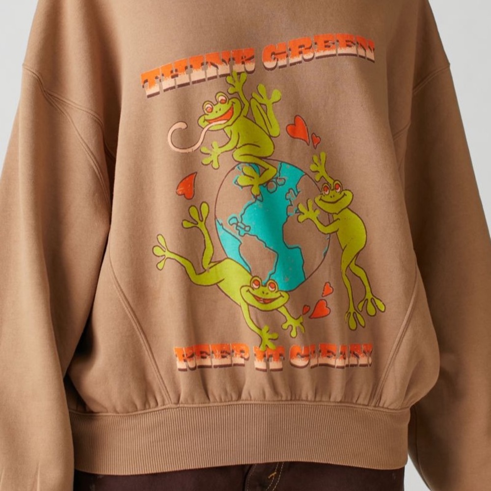 NWT UO 90s EcoFriendly 'Think Green Keep It Clean' Frog Nature Sweatshirt - Picture 4 of 4